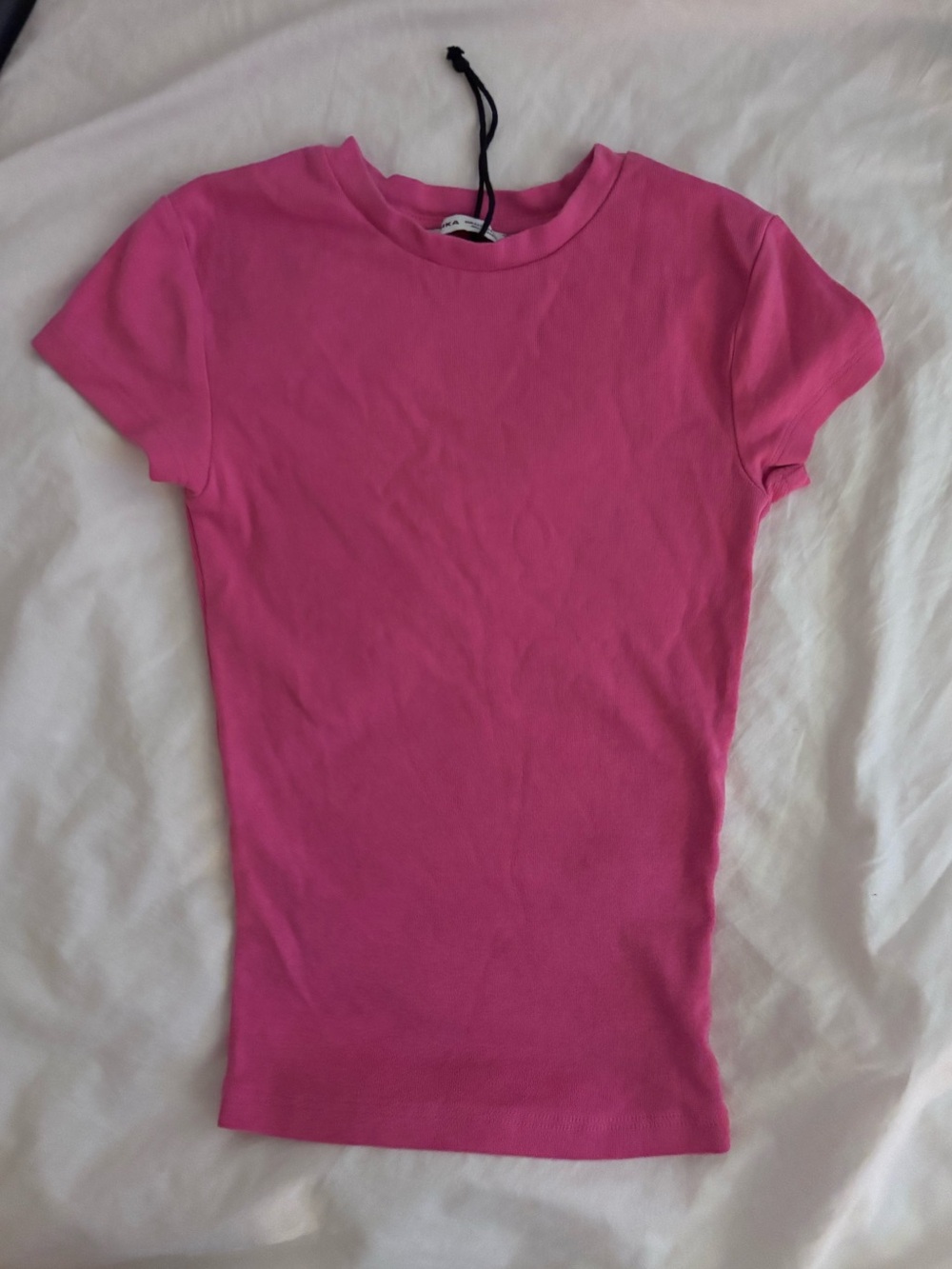 Bershka Slim Fit Short Sleeve Tee - Hot Pink